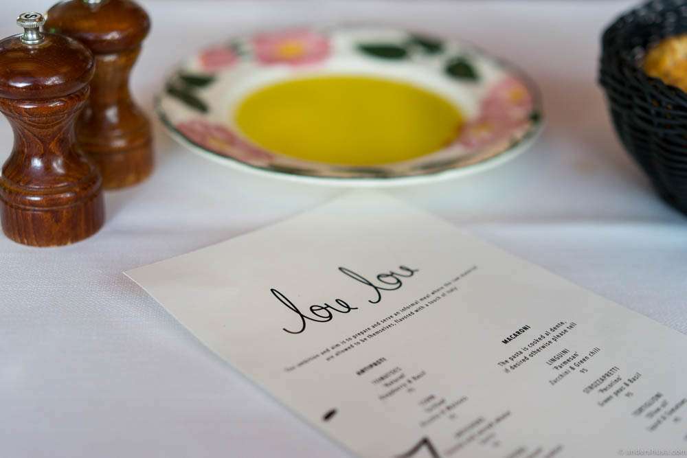The menu at Lou Lou