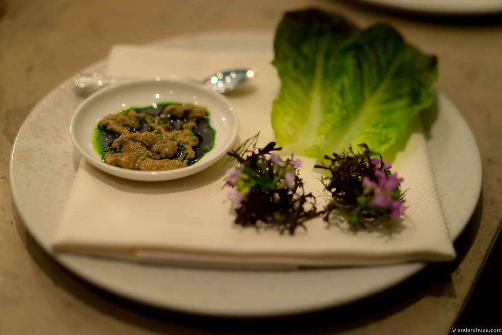 Langoustine brain and lettuce
