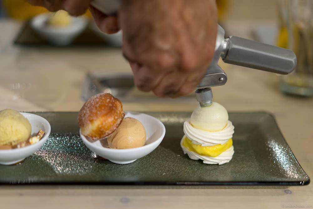 Final espuma touch to the dessert platter