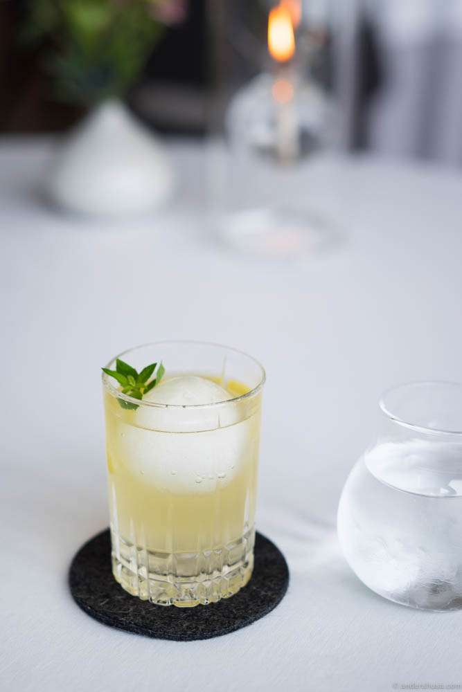 Geranium Gin & Tonic with sea buckthorn & lemon verbena