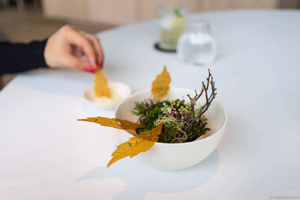 Jerusalem artichoke leaves, walnut oil & rye vinegar