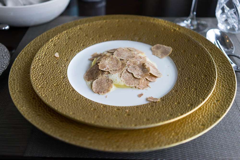 White truffles with potato, parmesan foam and salted butter