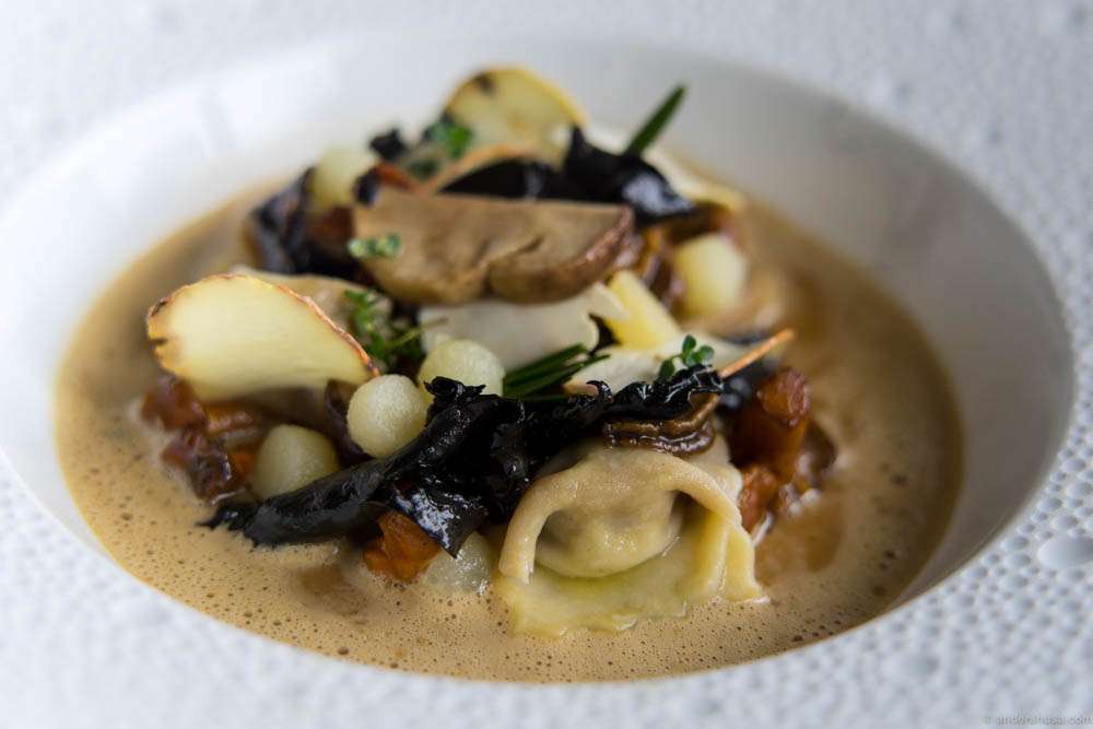 Agnolotti with Danish mushrooms, chestnuts and fermented mushroom sauce