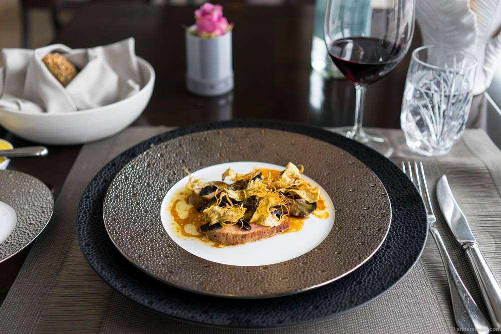 Iberico secreto, black garlic, black cardamom and artichokes