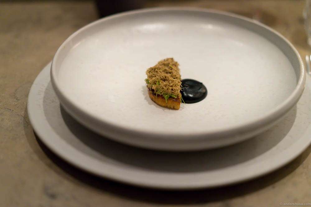 Salt baked celeriac and forest flavors at restaurant Studio in Copenhagen, Denmark
