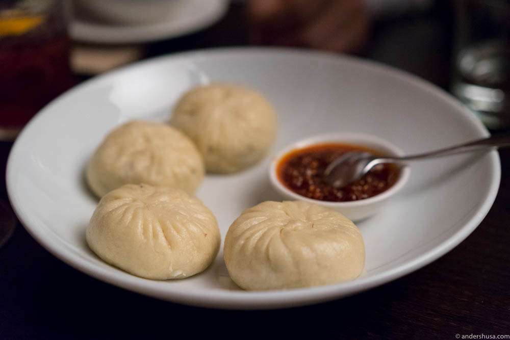 Steamed pork buns with chili at Billy Kwong in Sydney, Australia