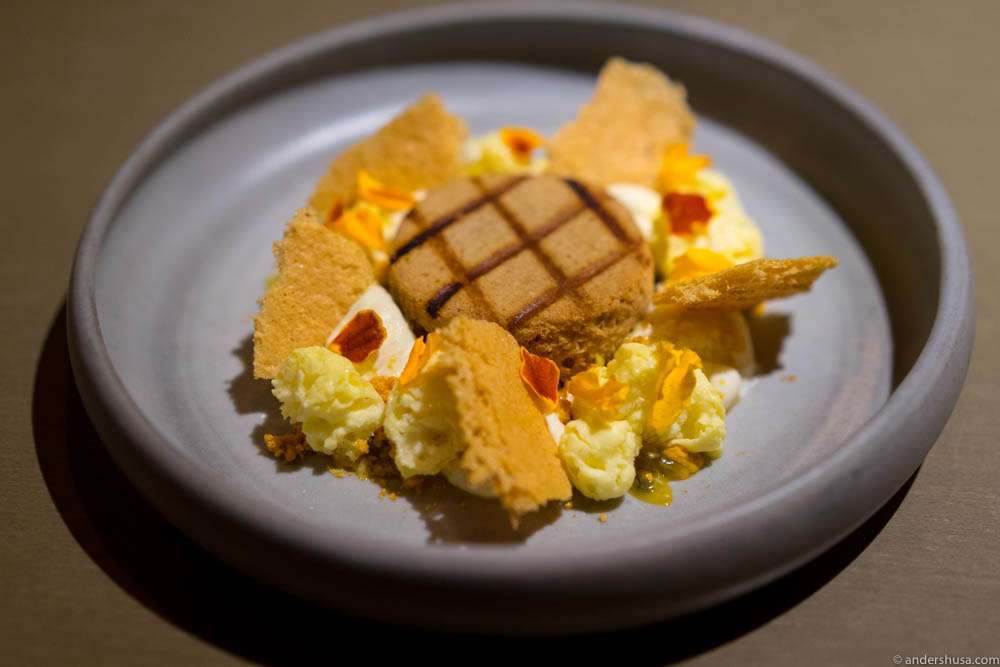 Passion fruit, grilled financier, jasmine mascarpone & honey comb