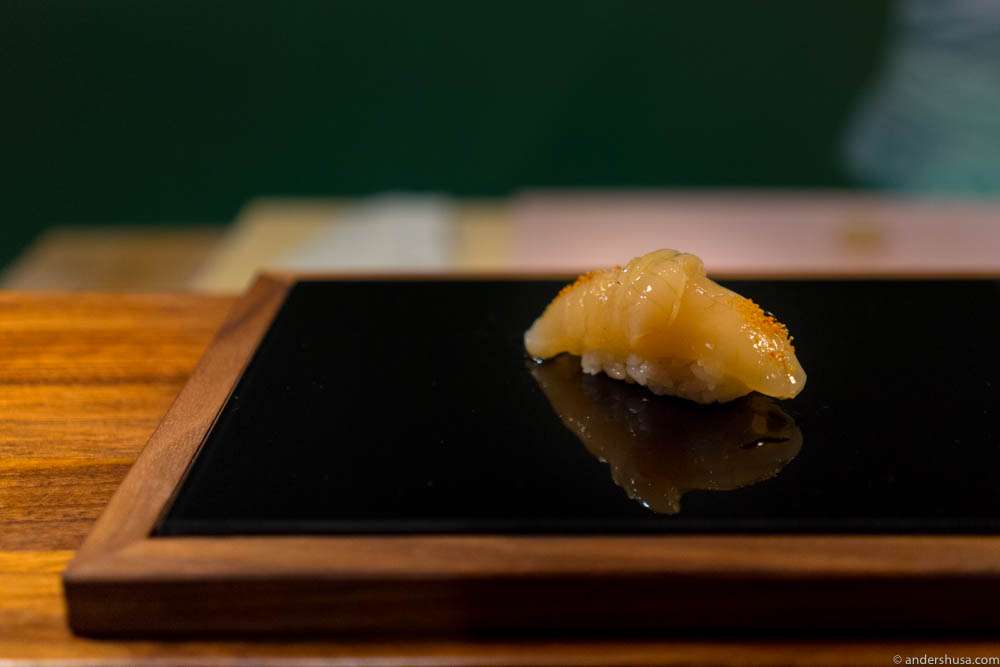 Scallops with yuzu koji gel, salt & chili
