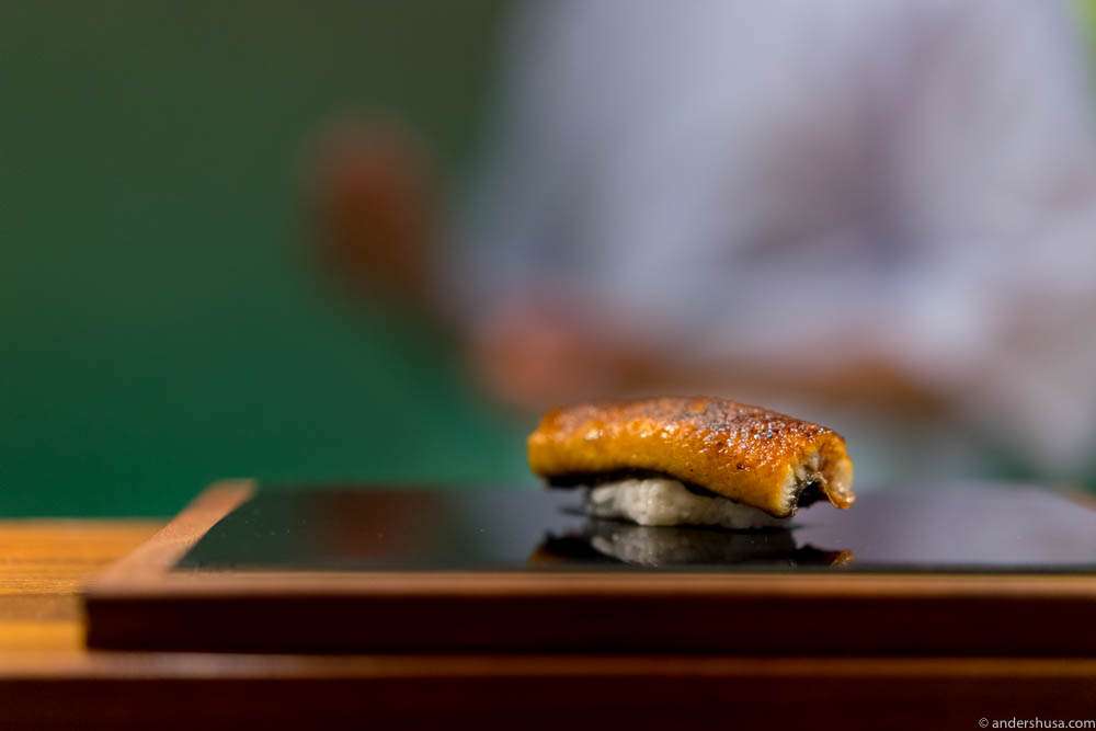 Danish eel nigiri at Sabi Omakase