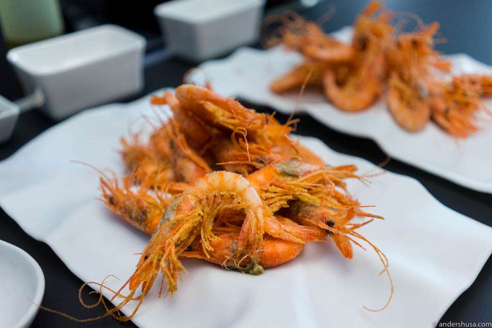 Deep fried Dénia red prawns (gamba roja)