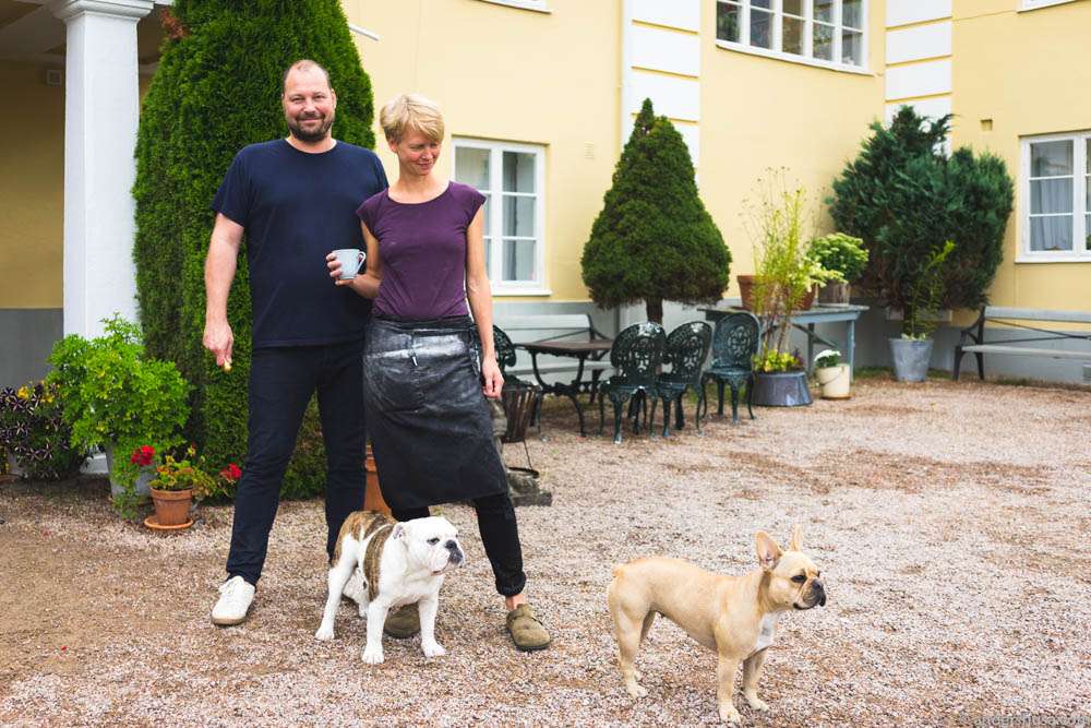 Owners David and Emma, and their dogs Majo and Doris