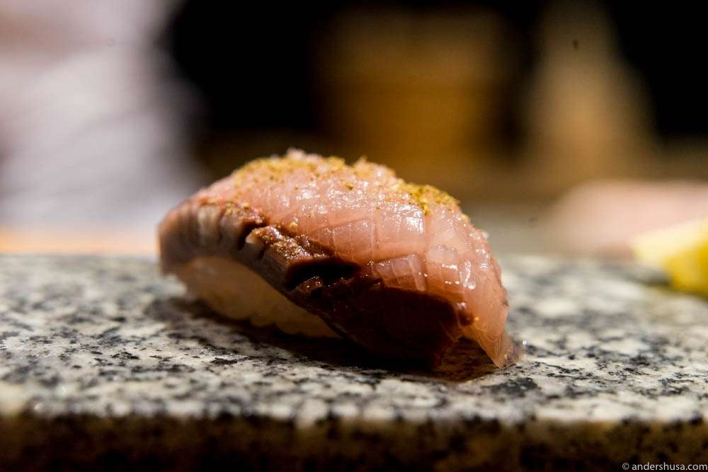 Hamachi aburi, shoyu, arctic salt & sansho