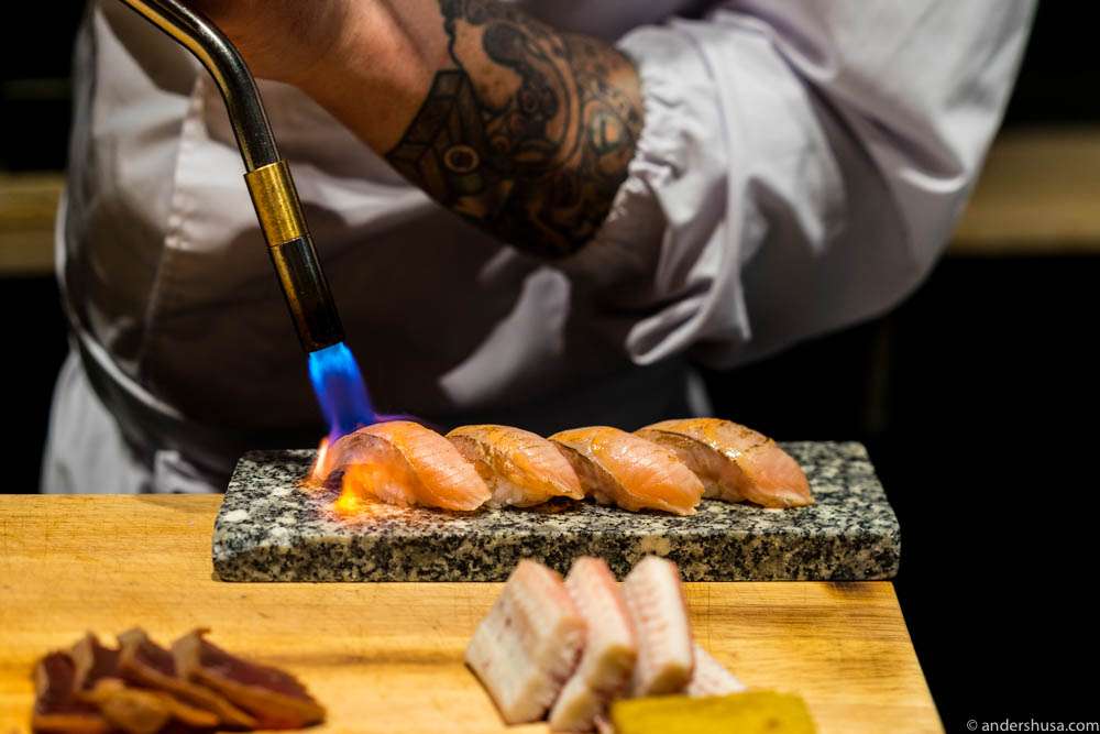 Mountain trout (torched), aburi, sweet shoyu & shoga