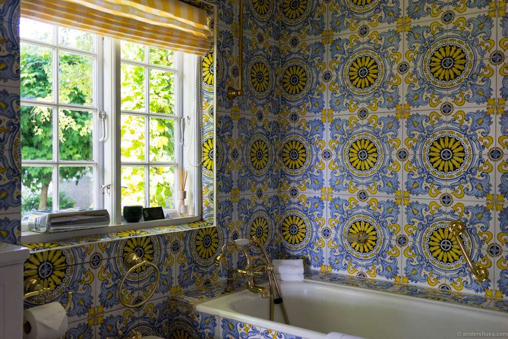 Spectacular bathroom with hand painted Spanish tiles