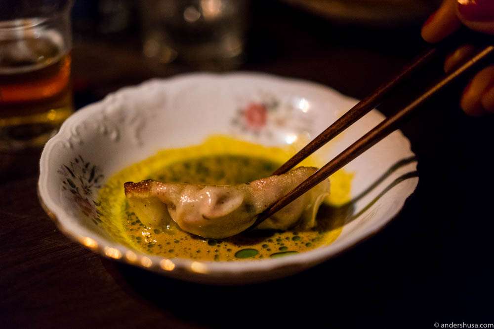 Late night snack: gyoza in curry sauce
