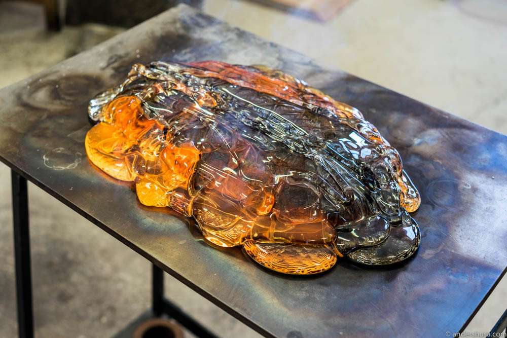 The turbot is completely encased in the molten glass
