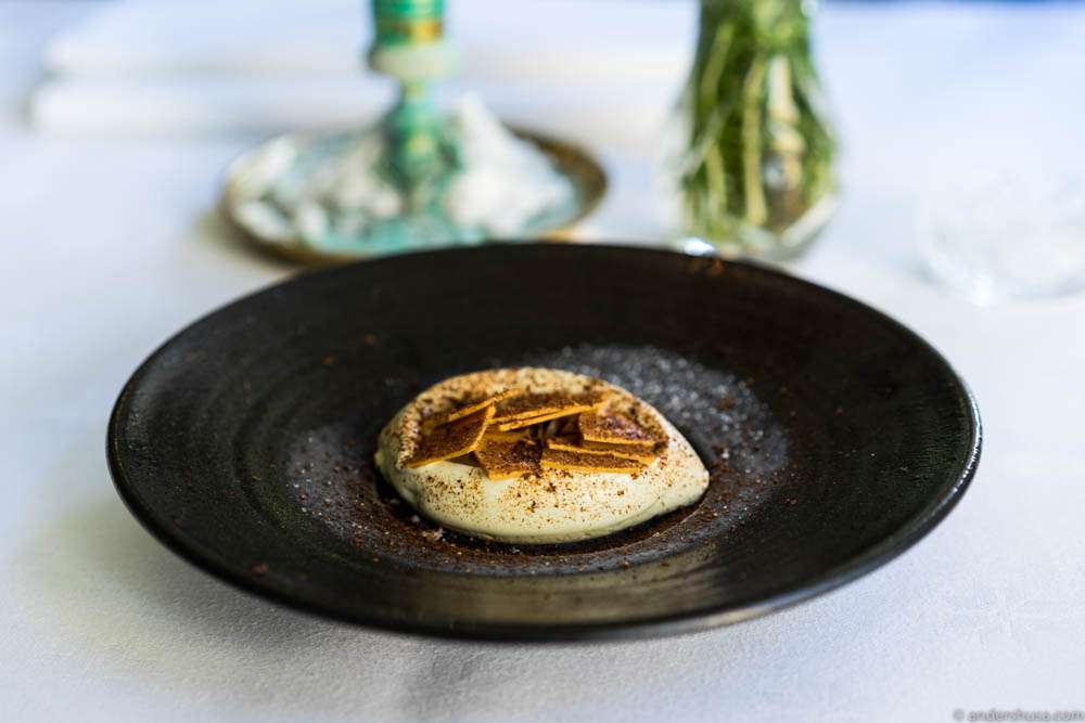 Woodruff ice cream, caramelized white chocolate & hazelnuts