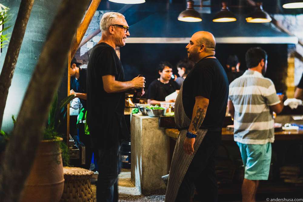 Chef Diego chatting with Pablo, an Italian who moved to Tulum after trying his luck in Haugesund, Norway for a few years