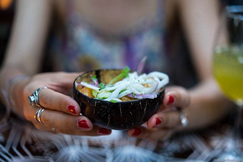 Thinly sliced coconut meat reminded us of squid