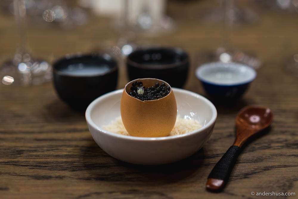 Chawanmushi (savory egg custard), caviar & leek