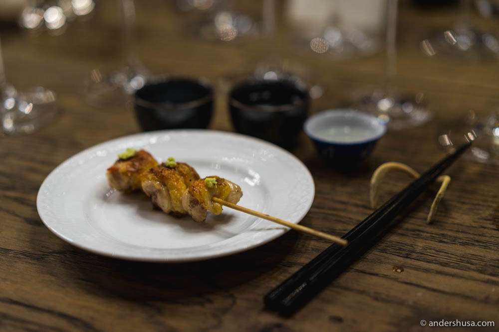 Chicken legs on a skewer