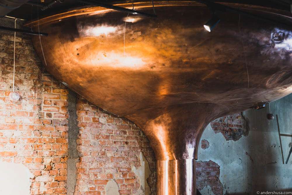 This huge bronze brew kettle decorates the largest bar on the ground floor