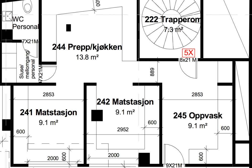 Floor plan of the two kitchens at Brygg Oslo