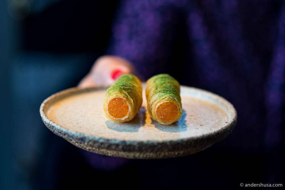 "Råraka" – crispy potato with Kalix "löjrom" (vendace roe)