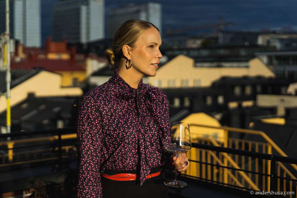 Hedda enjoying the view from the penthouse terrace