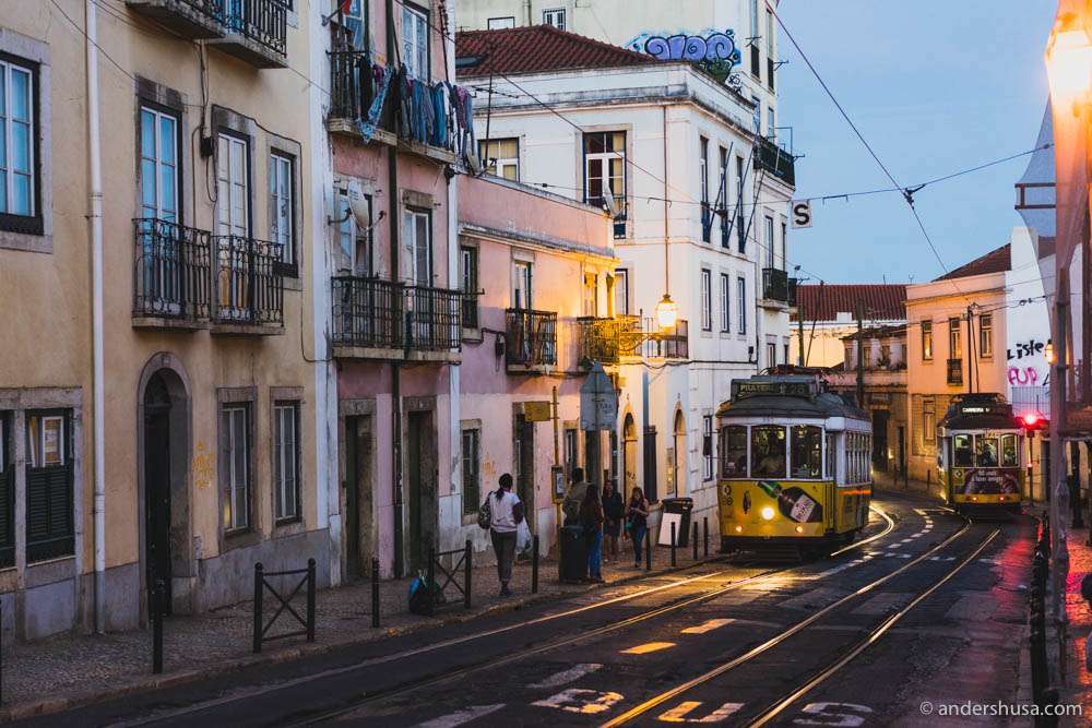 The tram lines in the Alfama district