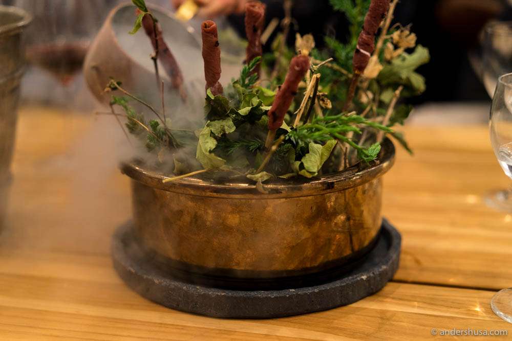 Smoked game with black garlic
