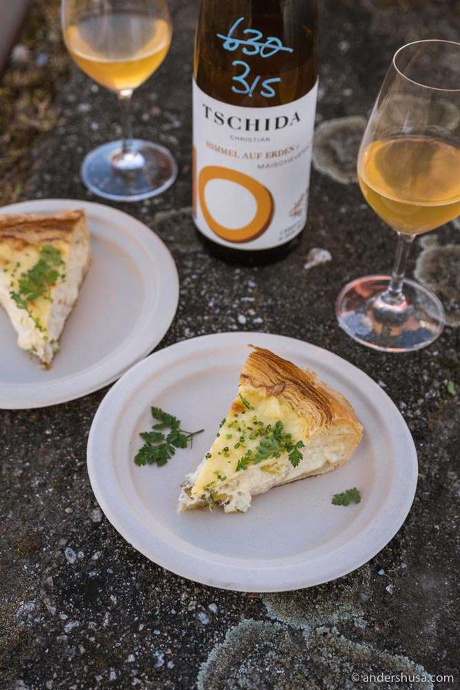 Organic fish pie and a bottle of Tschida.