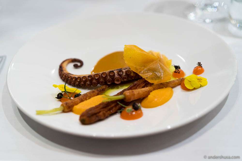 Rehydrated carrot, butternut pumpkin, bergamot, octopus & saffron