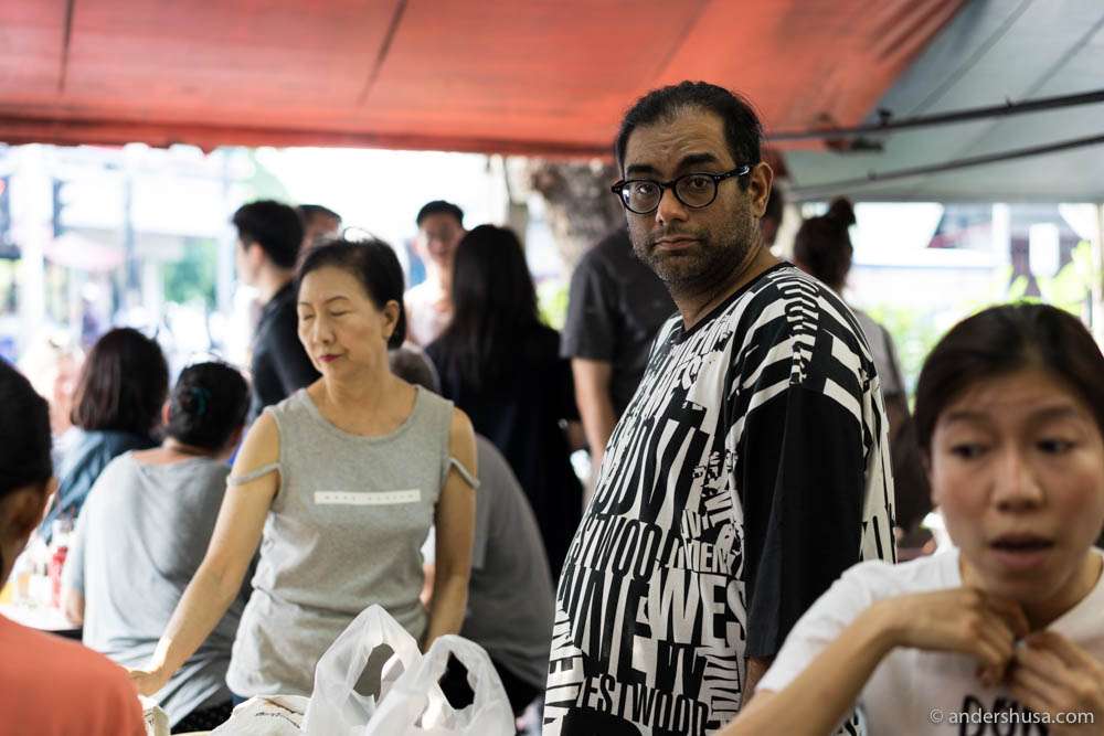 Gaggan Anand in the busy Bangkok crown outside Raan Jay Fai