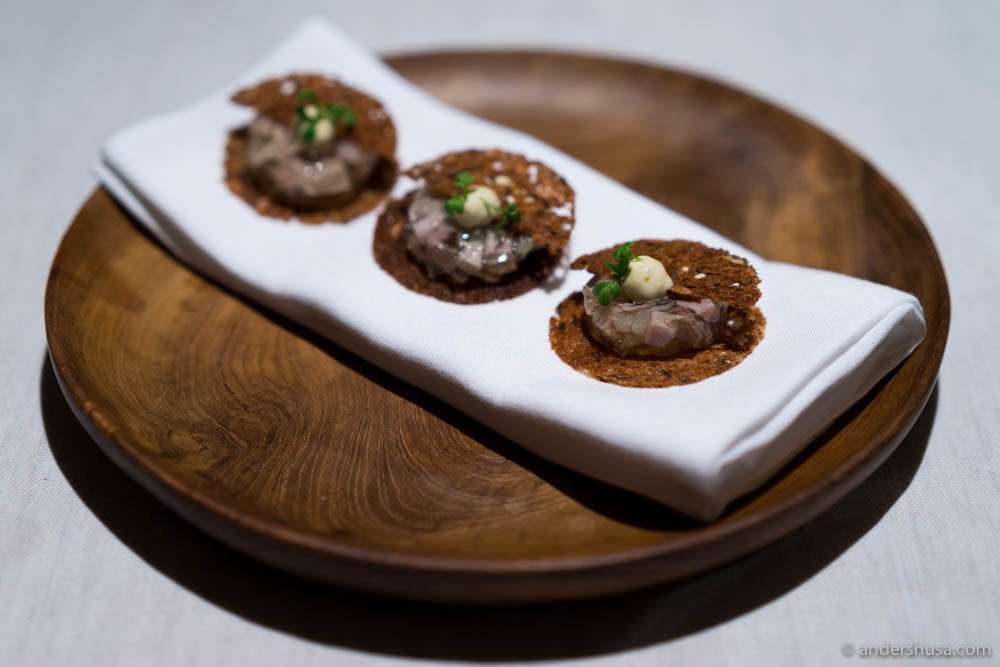 Eisbeinsülze – brawn of ham hock on rye crackers