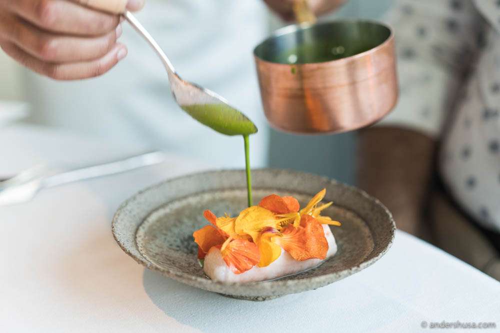 King crab from Finnmark, fried in butter, with nasturtium & honey