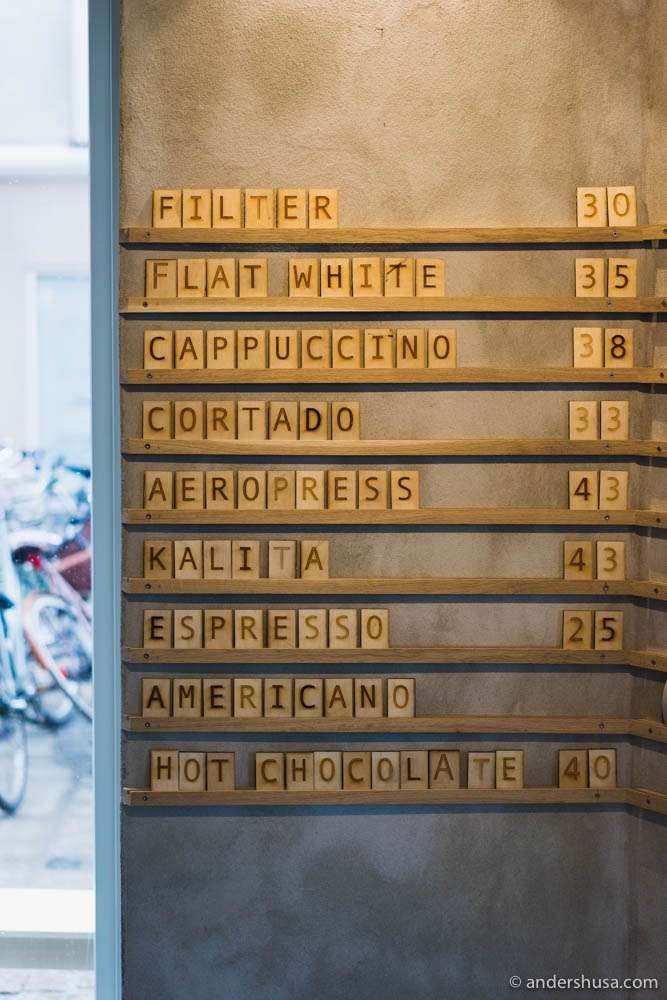 The menu is on the wall at Andersen & Maillard