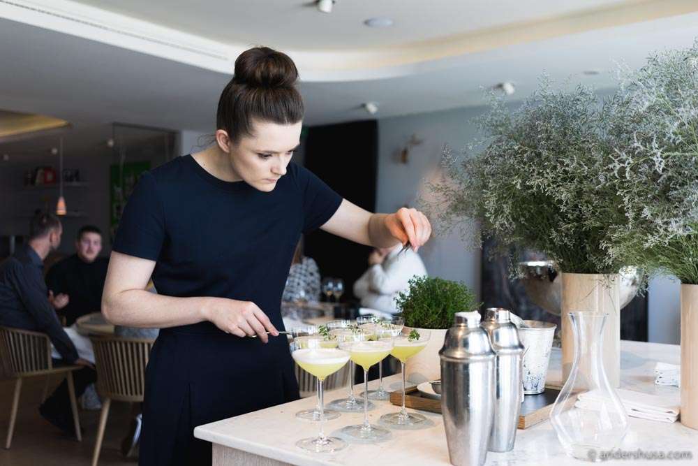 Geranium's floor manager Roxane Kermarc prepares our drinks