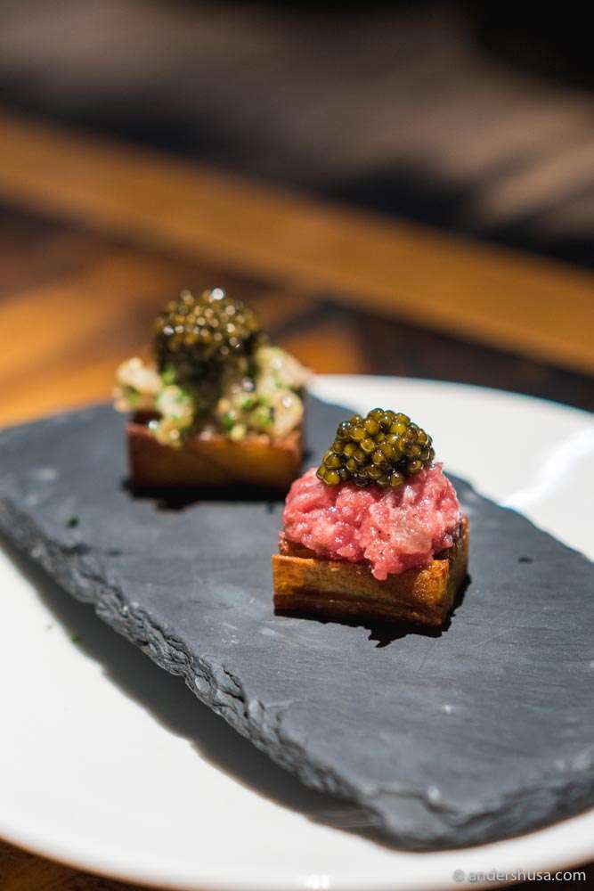 Steak frites are off-menu items that come in two varieties. Beef fat-fried potatoes with raw beef and caviar, and fish'n'chips.