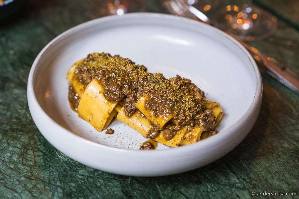 Pappardelle with wild boar ragù.