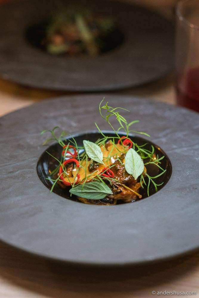Abalone, liver, and a three cup sauce.