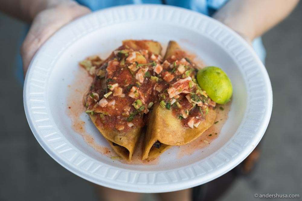 The legendary tacos dorados de camarones.