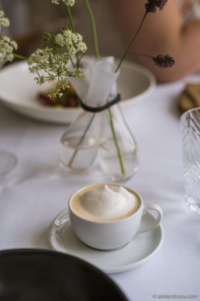 A shellfish cappuccino on the side.