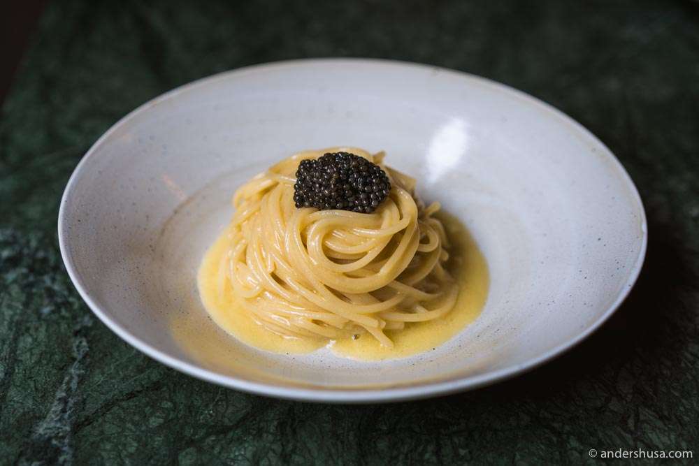 The best dish of 2020 was the spaghetti with anchovy butter and caviar from Barabba in Copenhagen, Denmark.