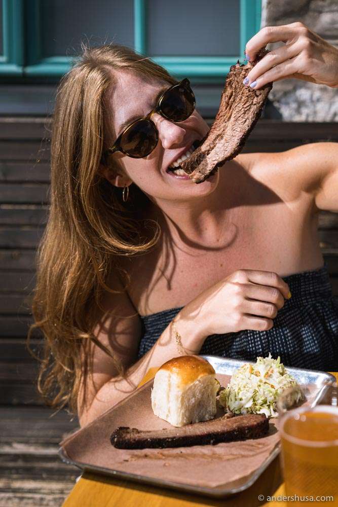 Carnivorr digging into the brisket.