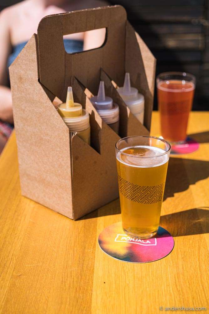 We tried two sour beers – raspberry and orange.