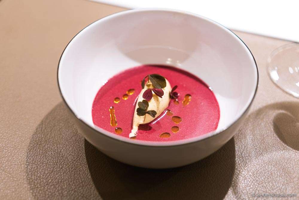 Borscht with mustard ice cream.