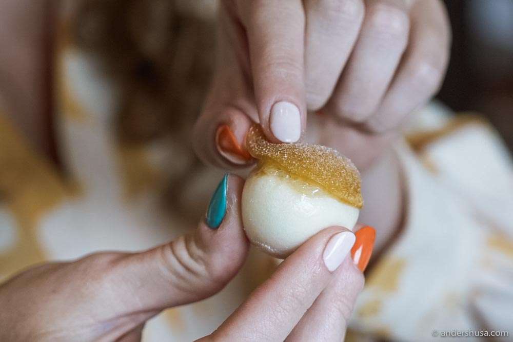 Langoustine tartare on steam bun.