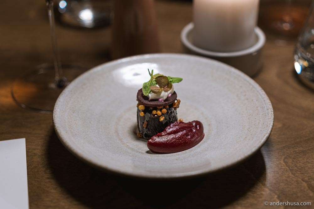 Smoked beetroot with gooseberry and horseradish.