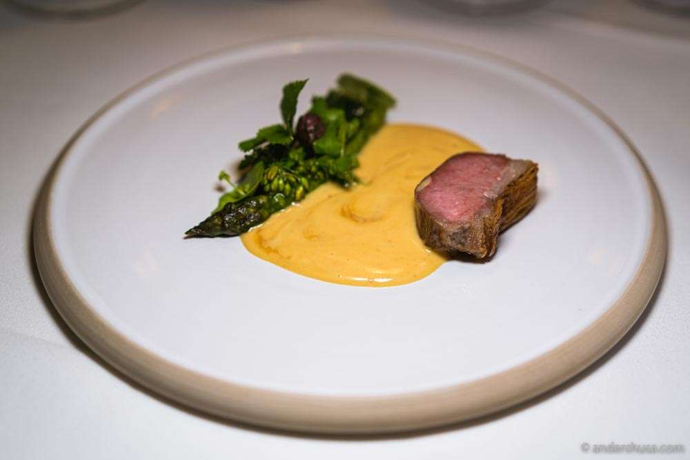 Spring lamb, butter, garlic, wagyu fat emulsion, & greens.